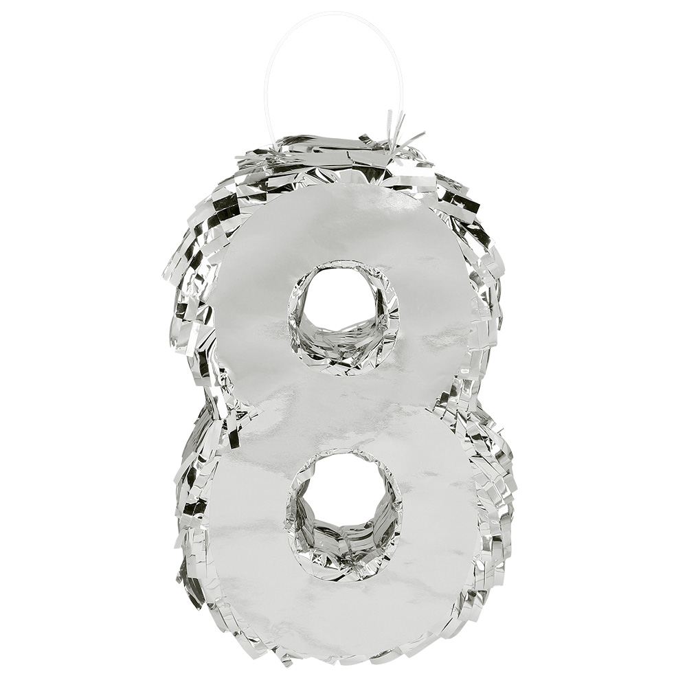 Piñata cijfer '8' zilver (25 x 16 x 5 cm)