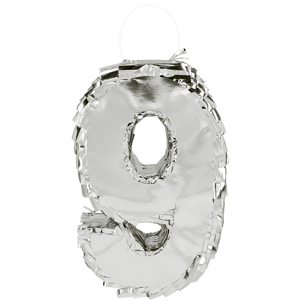 Piñata cijfer '9' zilver (25 x 16 x 5 cm)