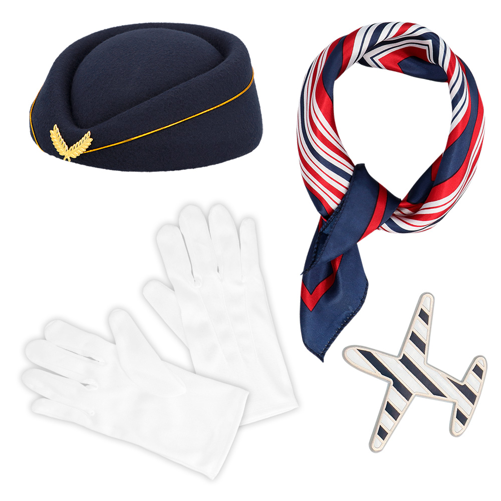 Set Stewardess (pet, sjaaltje, handschoenen en broche)