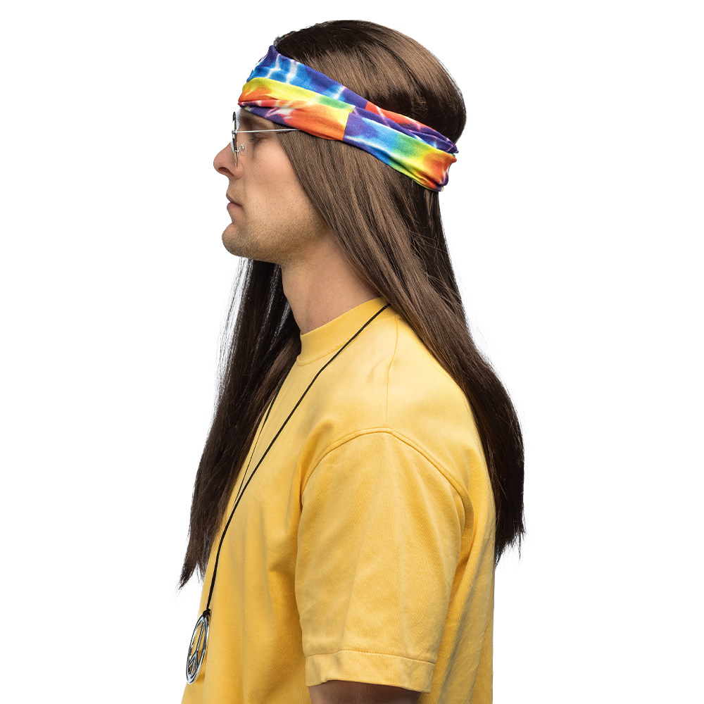 Set Hippie John (hoofdband, partybril, pruik en ketting)