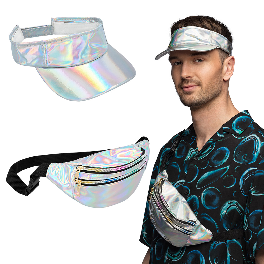 Set Holo festival zilver (zonneklep en heuptasje)