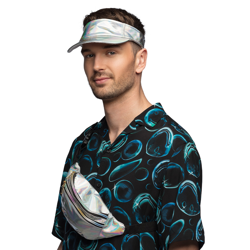 Set Holo festival zilver (zonneklep en heuptasje)