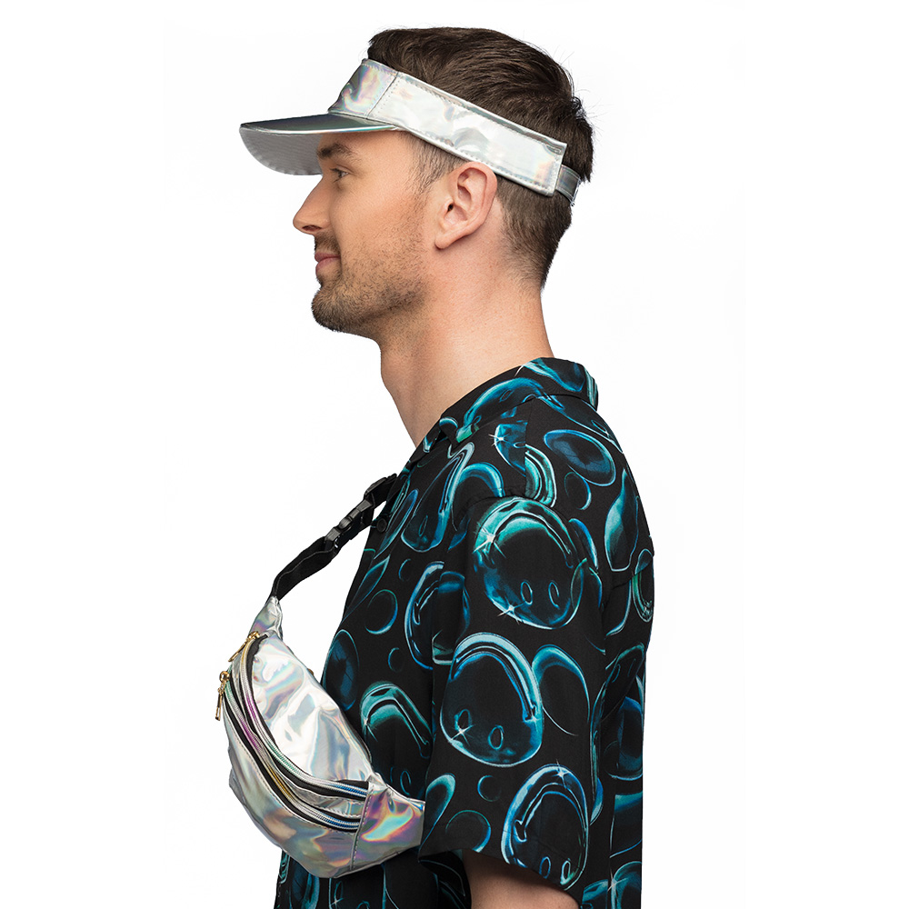 Set Holo festival zilver (zonneklep en heuptasje)