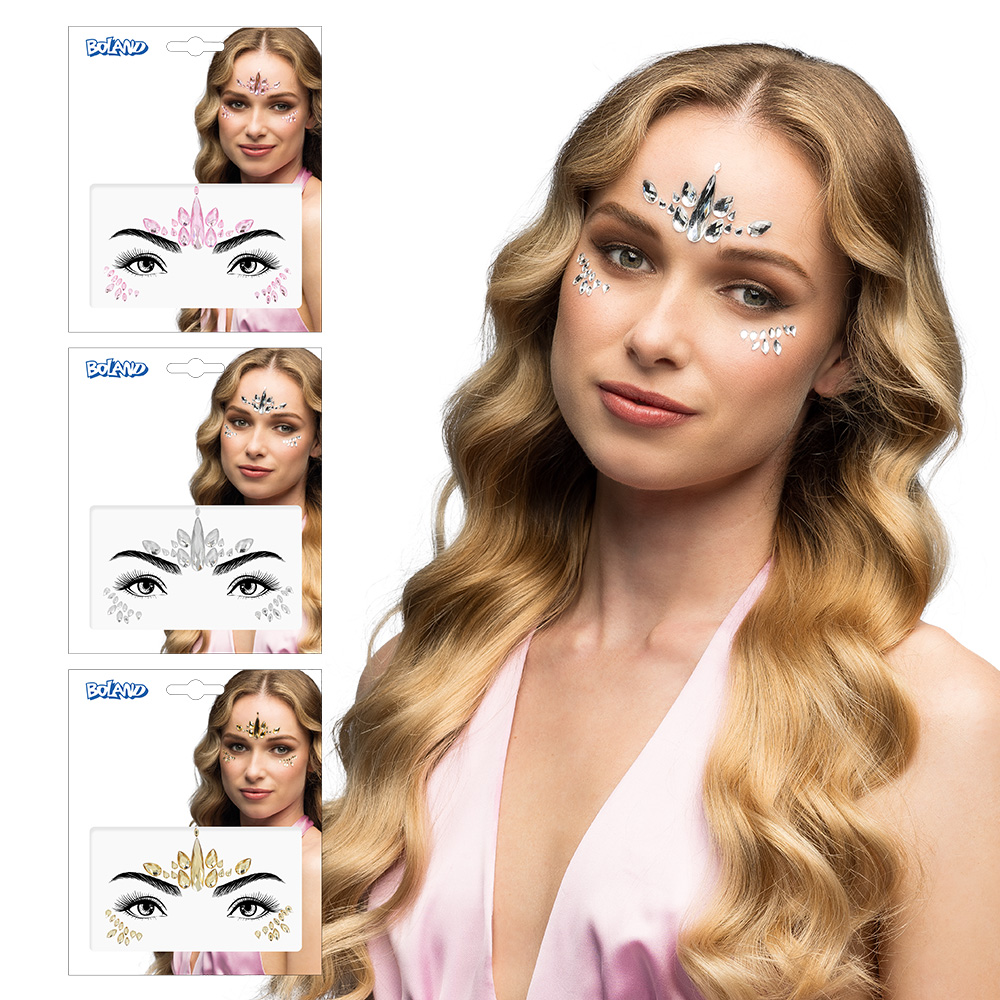 Gezichtsjuwelen plaksteentjes Arista 3 kleuren ass.