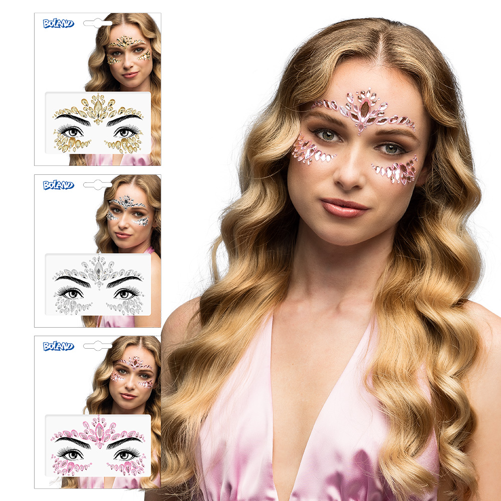 Gezichtsjuwelen plaksteentjes Cordelia 3 kleuren ass.