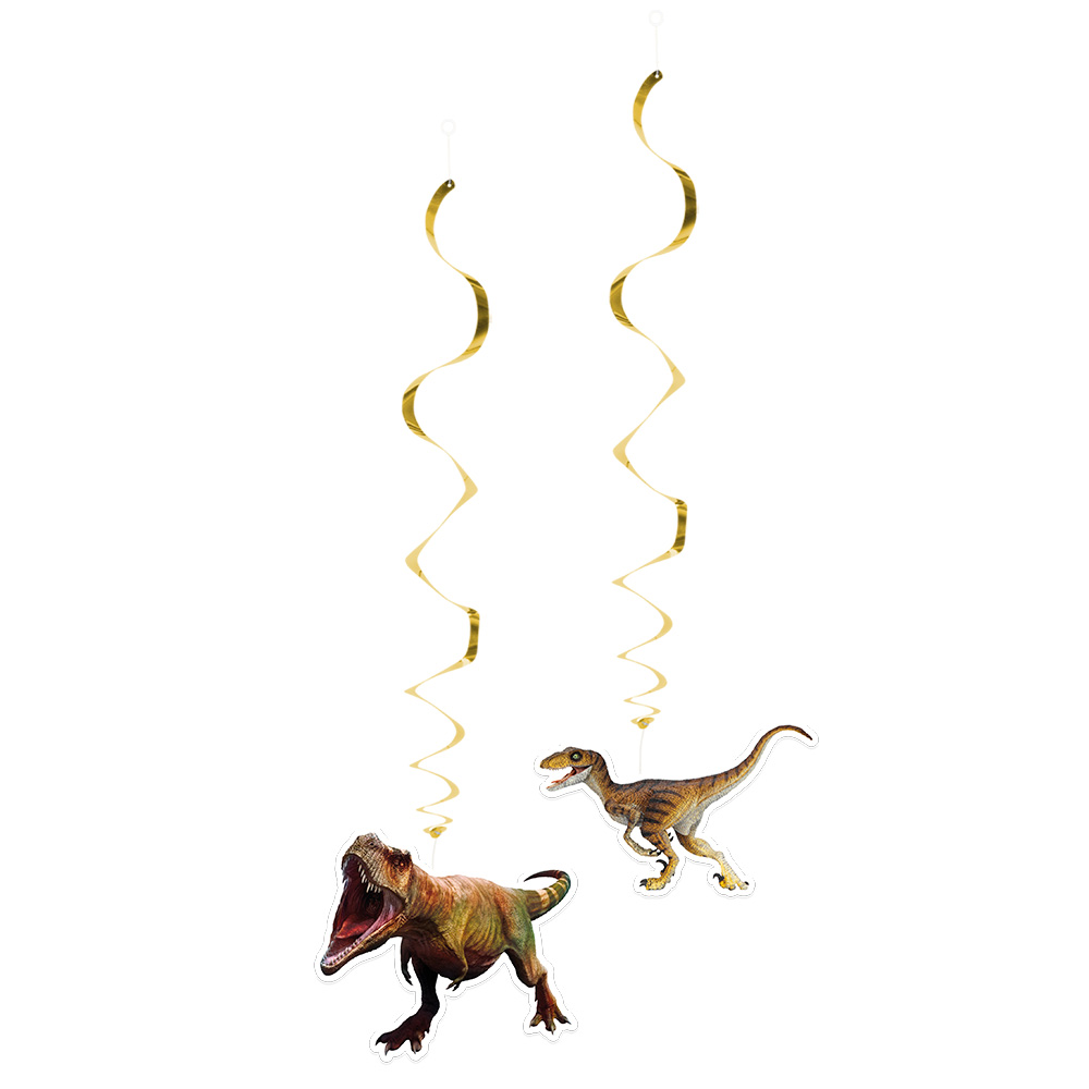 Set 2 decoratieswirls T-Rex dubbelzijdig (85 cm)