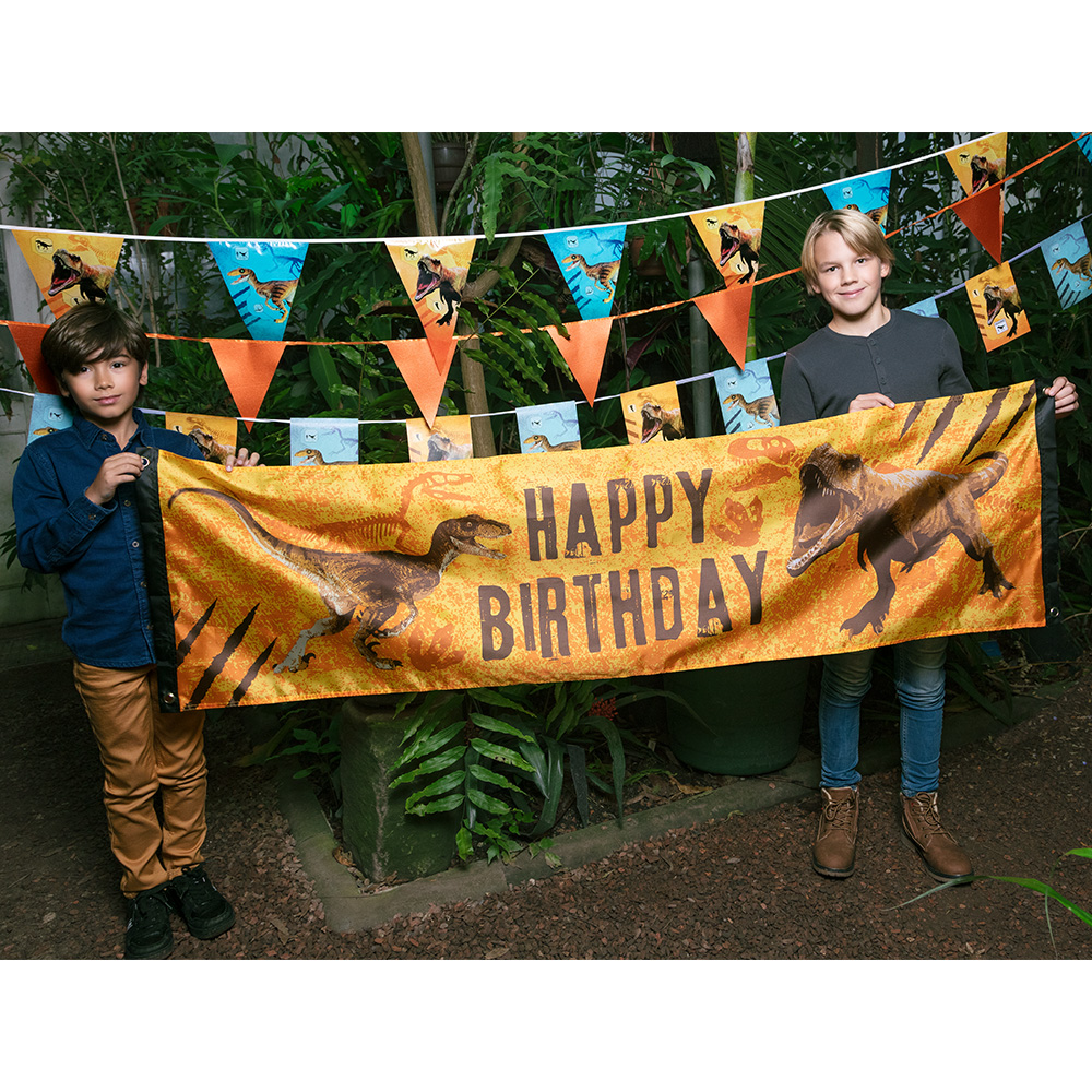 Kartonnen letterslinger T-Rex 'Happy birthday' (2,05 m)