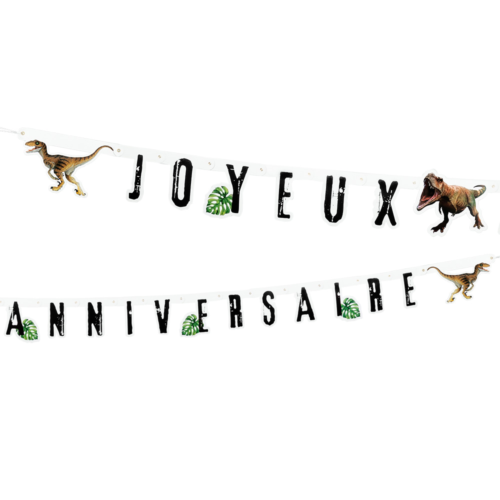 Kartonnen letterslinger T-Rex 'Joyeux Anniversaire' (250 cm)