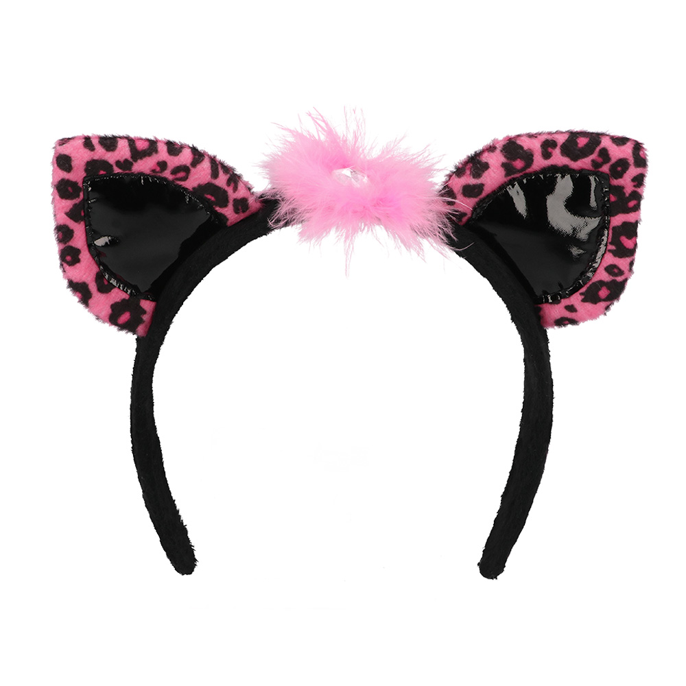 Set Pink leopard (Diadeem, choker, 2 armbanden, staart)