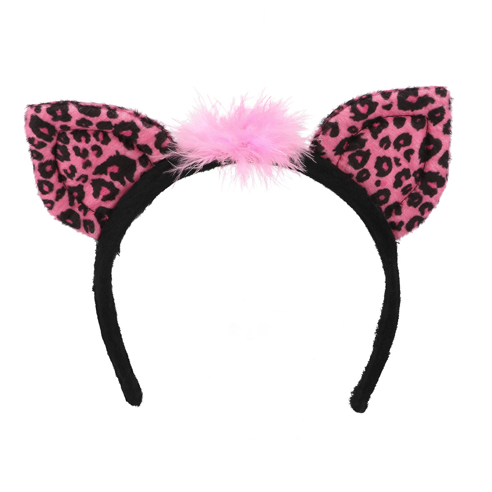 Set Pink leopard (Diadeem, choker, 2 armbanden, staart)