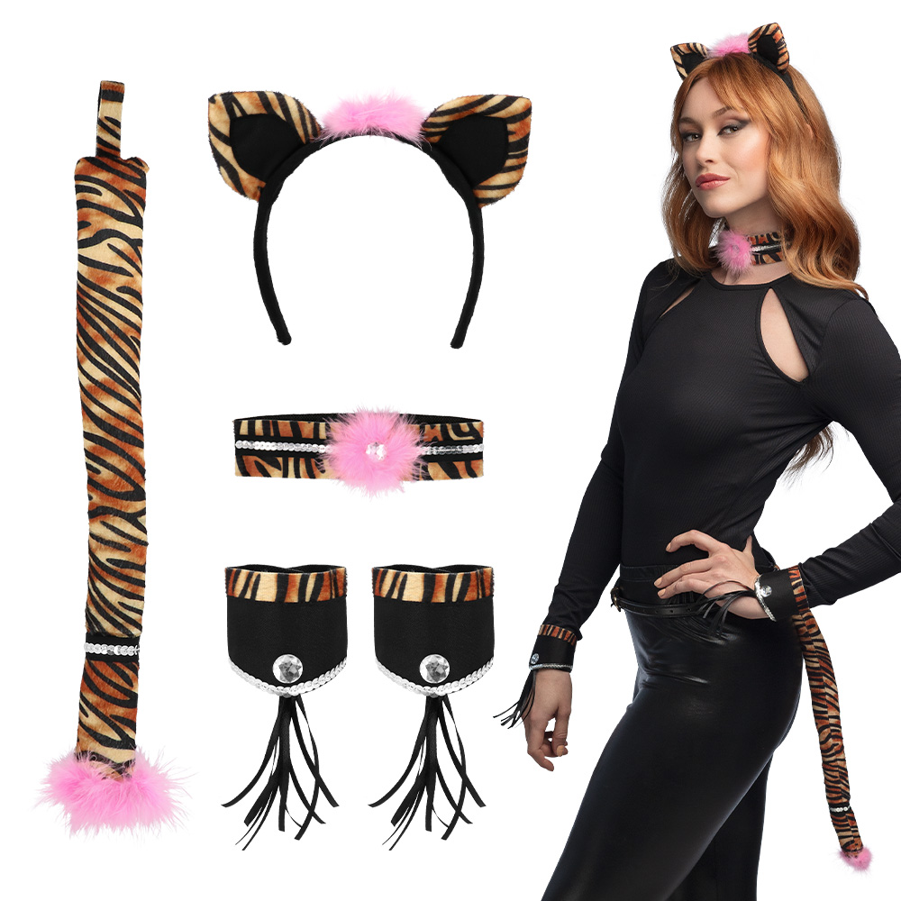 Set Sweet tiger (diadeem, choker, 2 armbanden, staart)