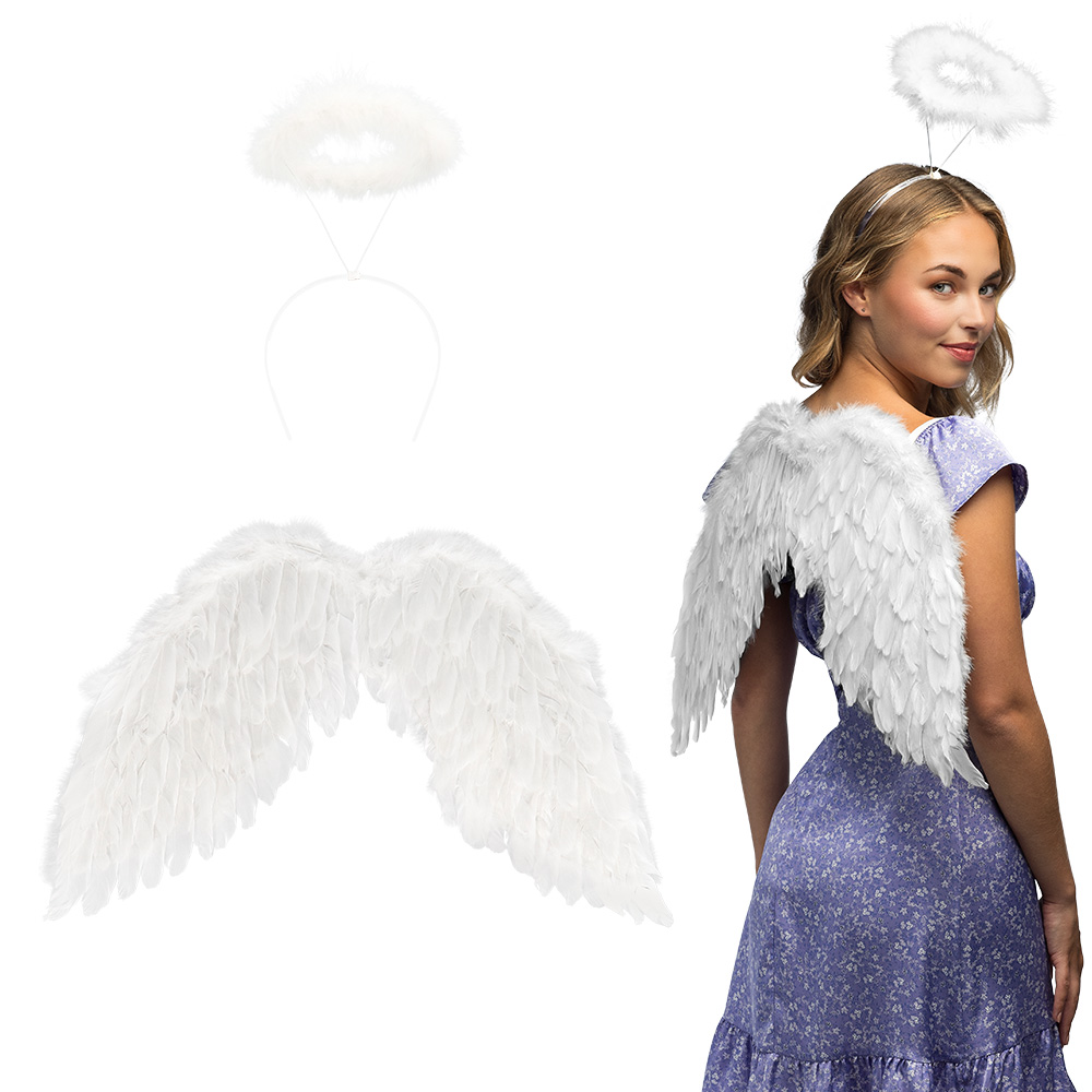 Set Engel wit (diadeem halo en vleugels)
