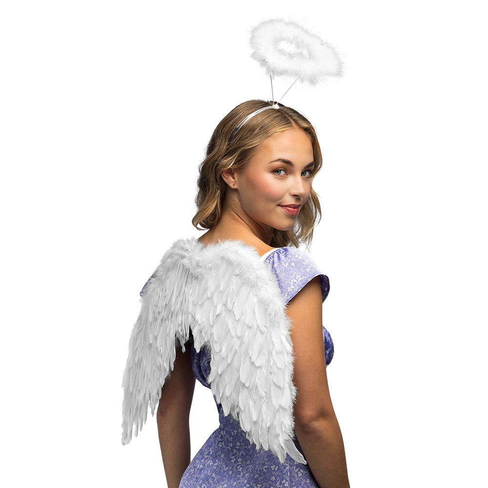 Set Engel wit (diadeem halo en vleugels)