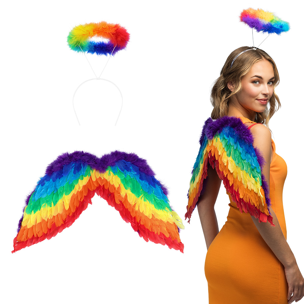 Set Engel regenboog (diadeem halo en vleugels)