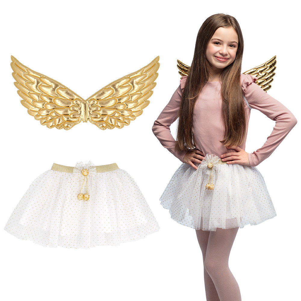 Set Engel kind goud (vleugels en tutu)