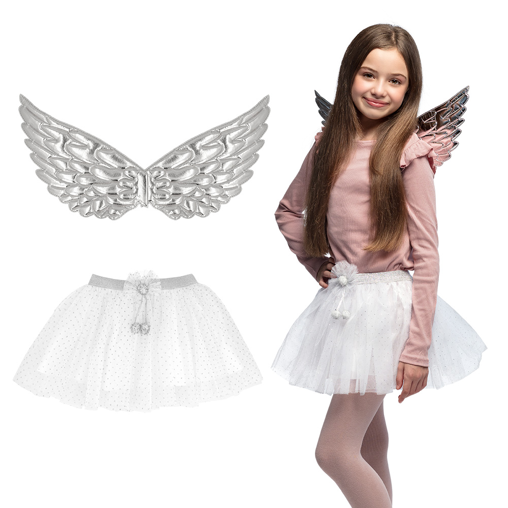 Set Engel kind zilver (vleugels en tutu)