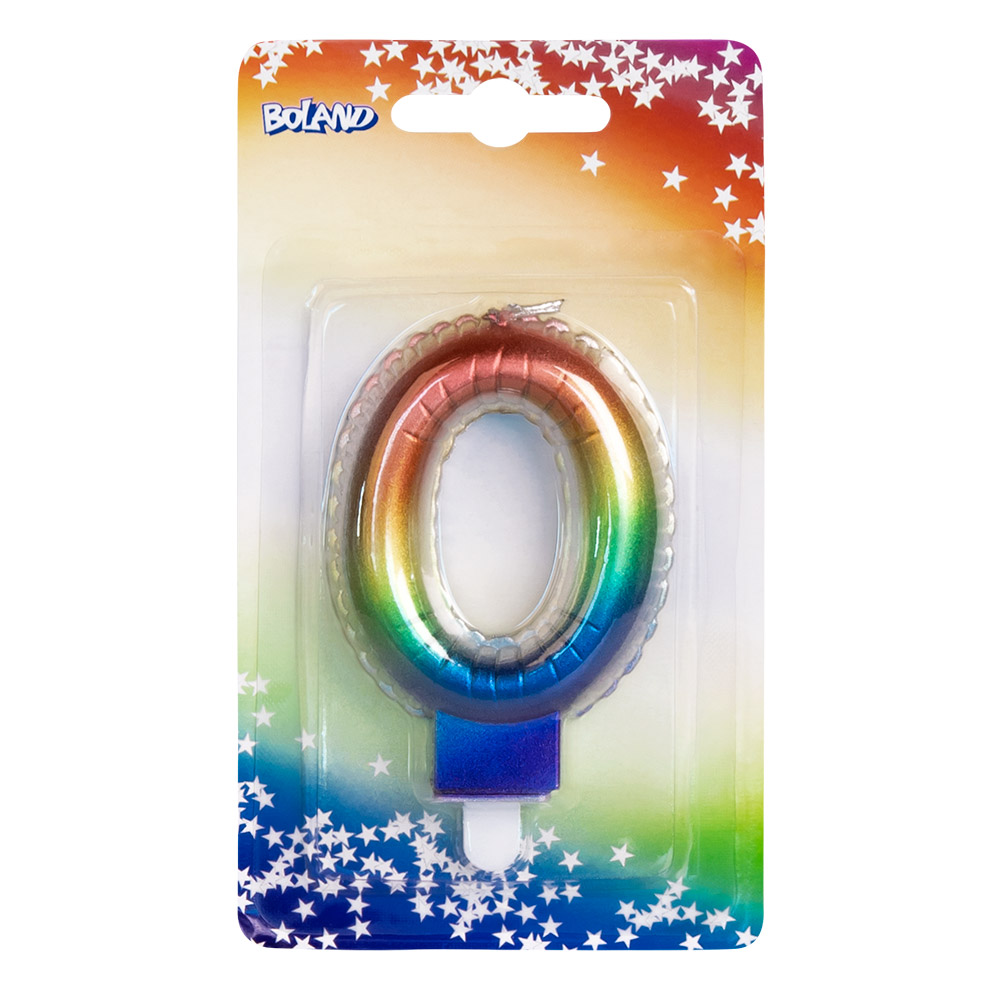 Kaarsje cijfer '0' regenboog met houder