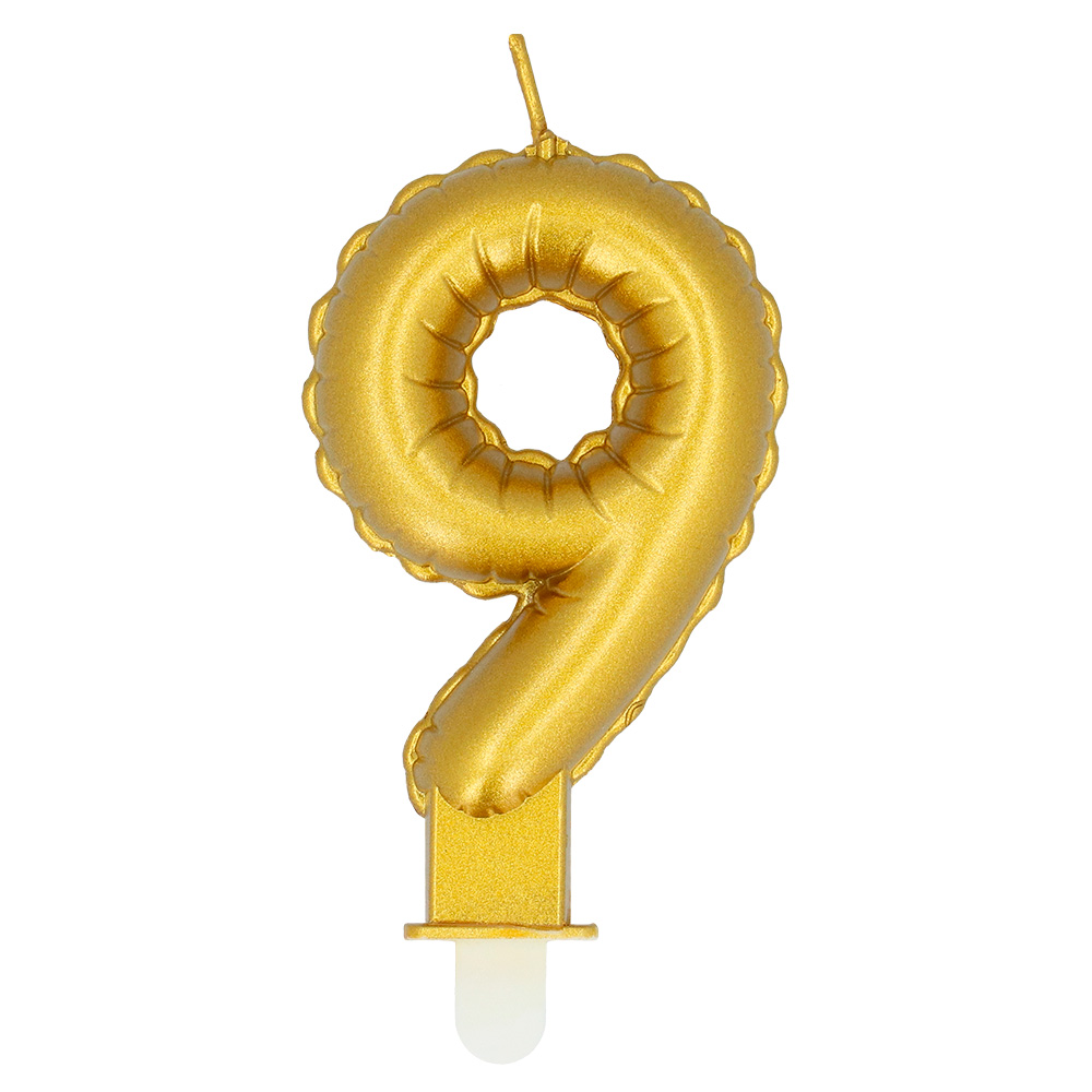 Kaarsje cijfer '9' goud met houder