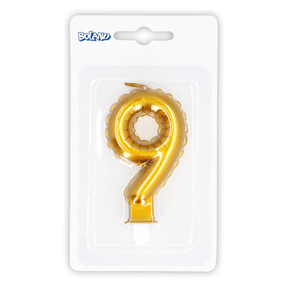 Kaarsje cijfer '9' goud met houder