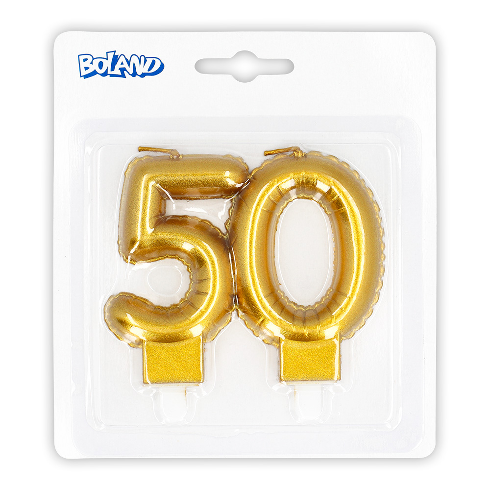 Kaarsje cijfer '50' goud met houder