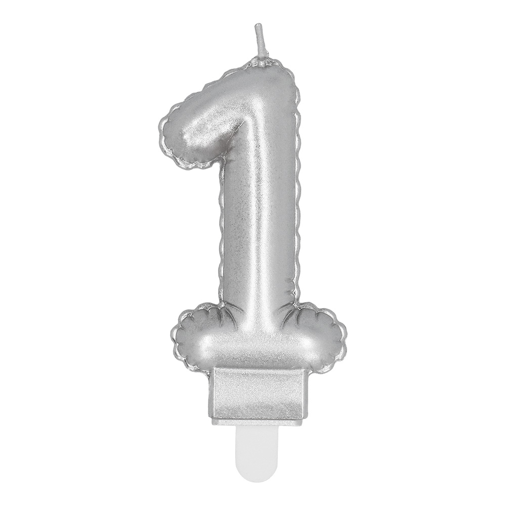Kaarsje cijfer '1' zilver met houder