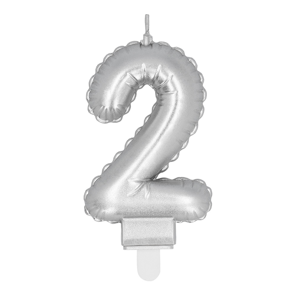 Kaarsje cijfer '2' zilver met houder