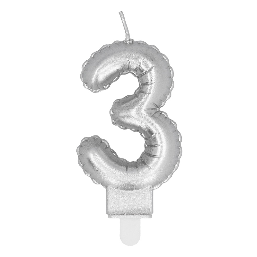 Kaarsje cijfer '3' zilver met houder