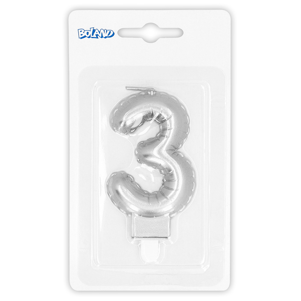 Kaarsje cijfer '3' zilver met houder
