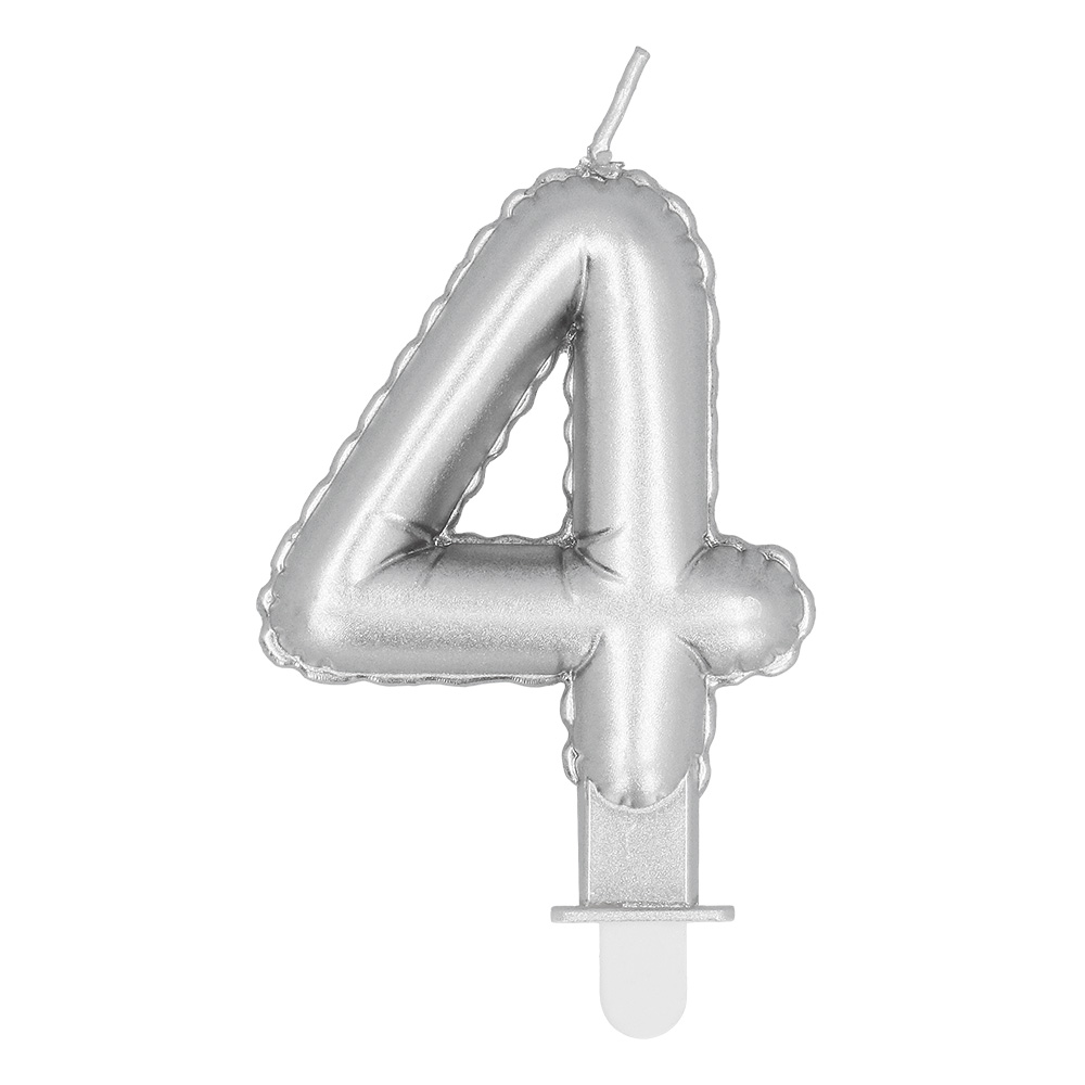 Kaarsje cijfer '4' zilver met houder