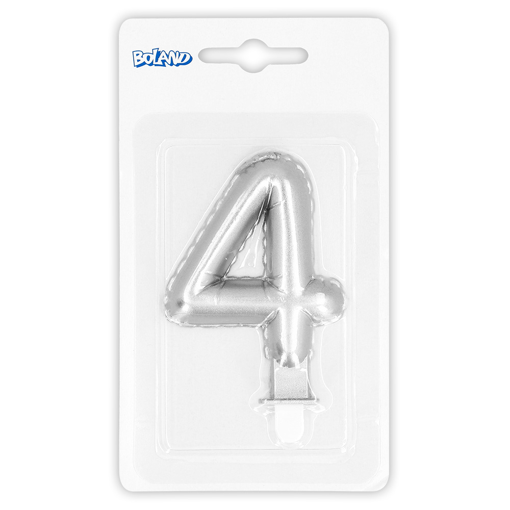 Kaarsje cijfer '4' zilver met houder