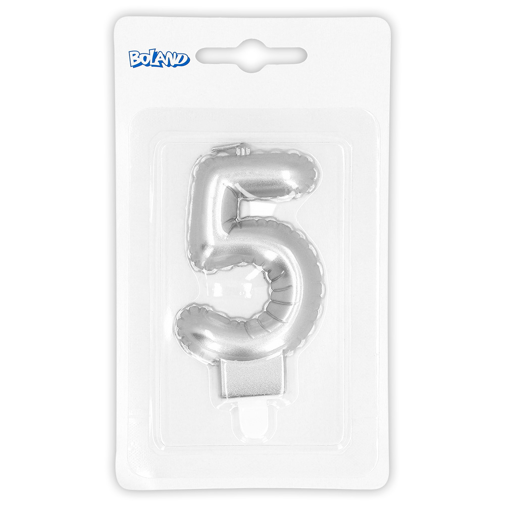 Kaarsje cijfer '5' zilver met houder