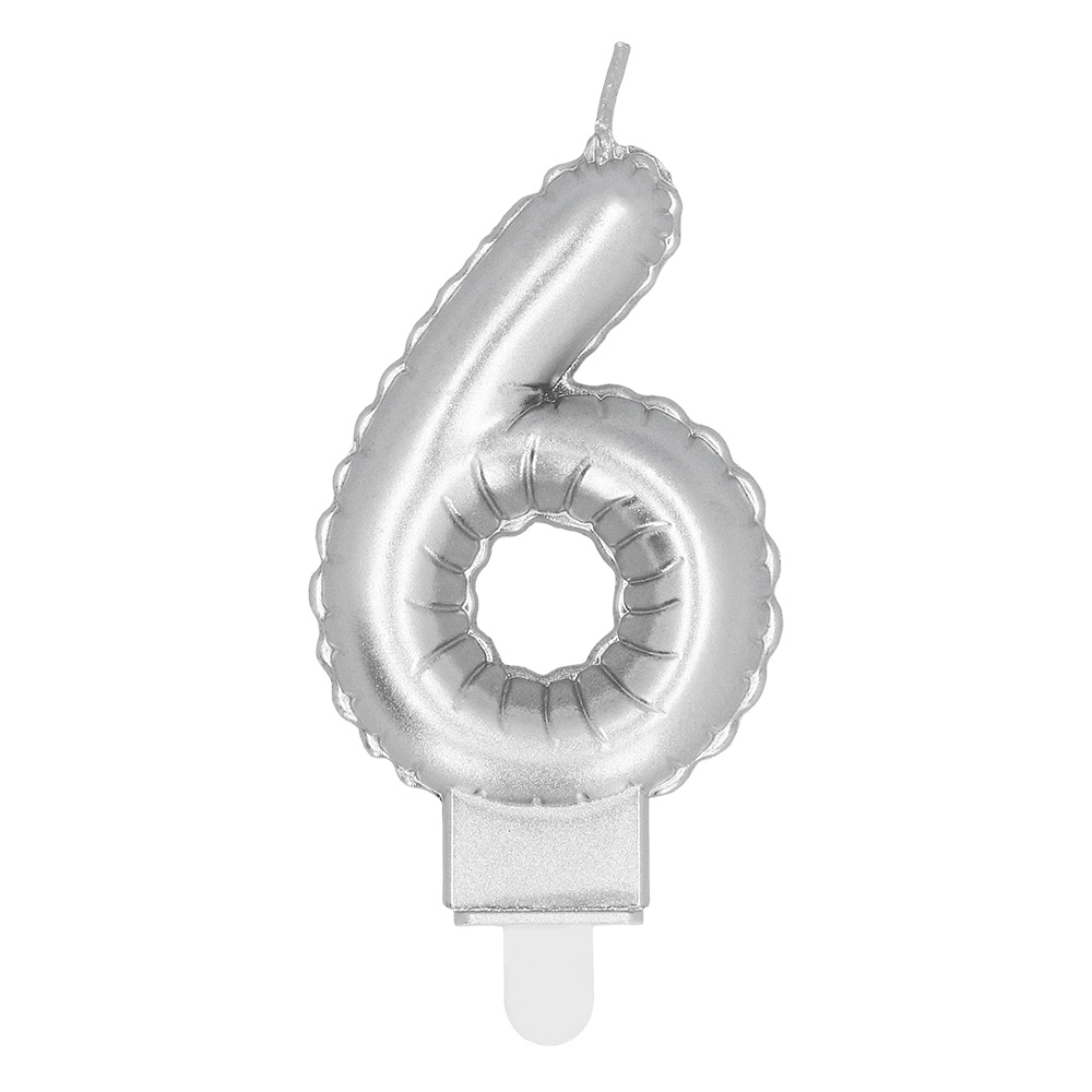 Kaarsje cijfer '6' zilver met houder