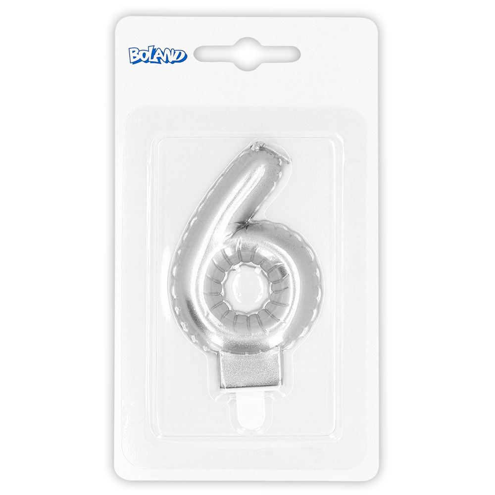 Kaarsje cijfer '6' zilver met houder