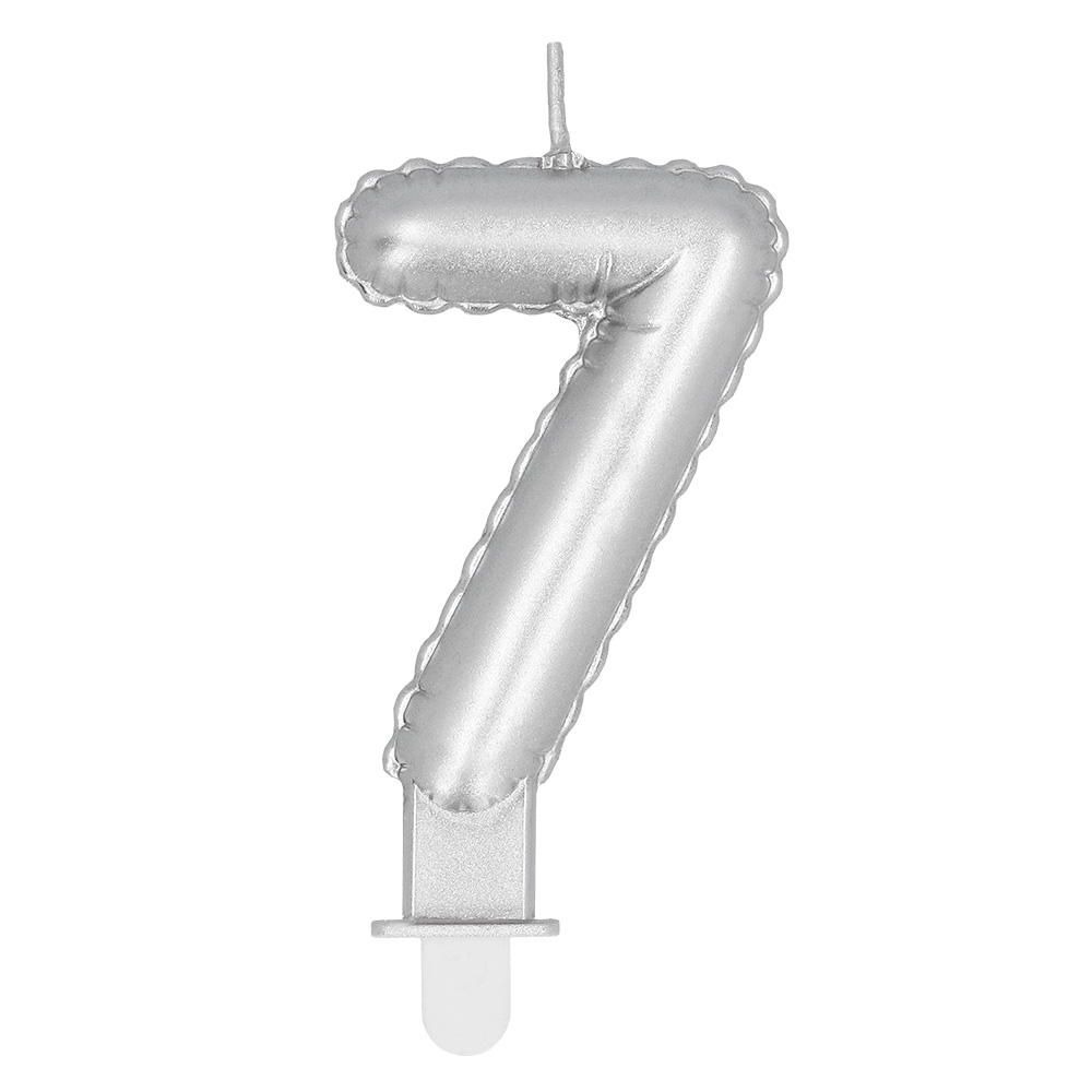 Kaarsje cijfer '7' zilver met houder