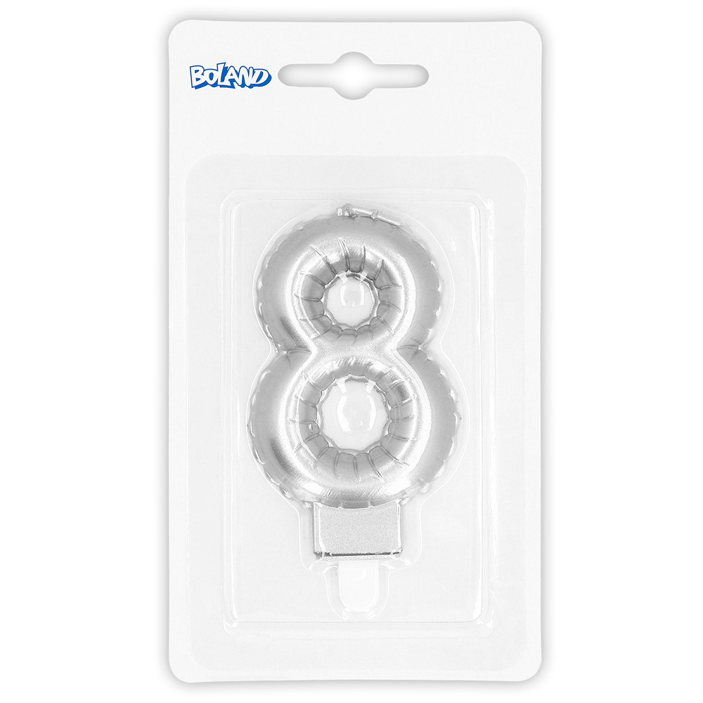 Kaarsje cijfer '8' zilver met houder