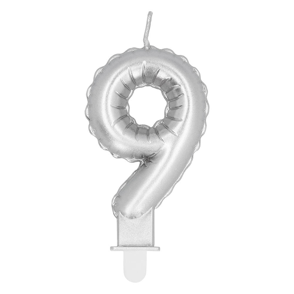 Kaarsje cijfer '9' zilver met houder
