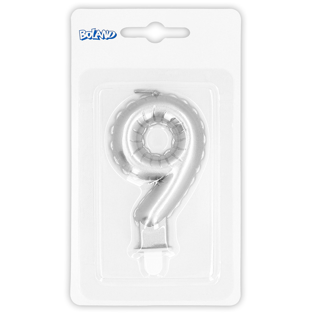 Kaarsje cijfer '9' zilver met houder