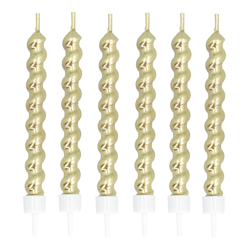 Set 6 swirl kaarsjes goud op houder