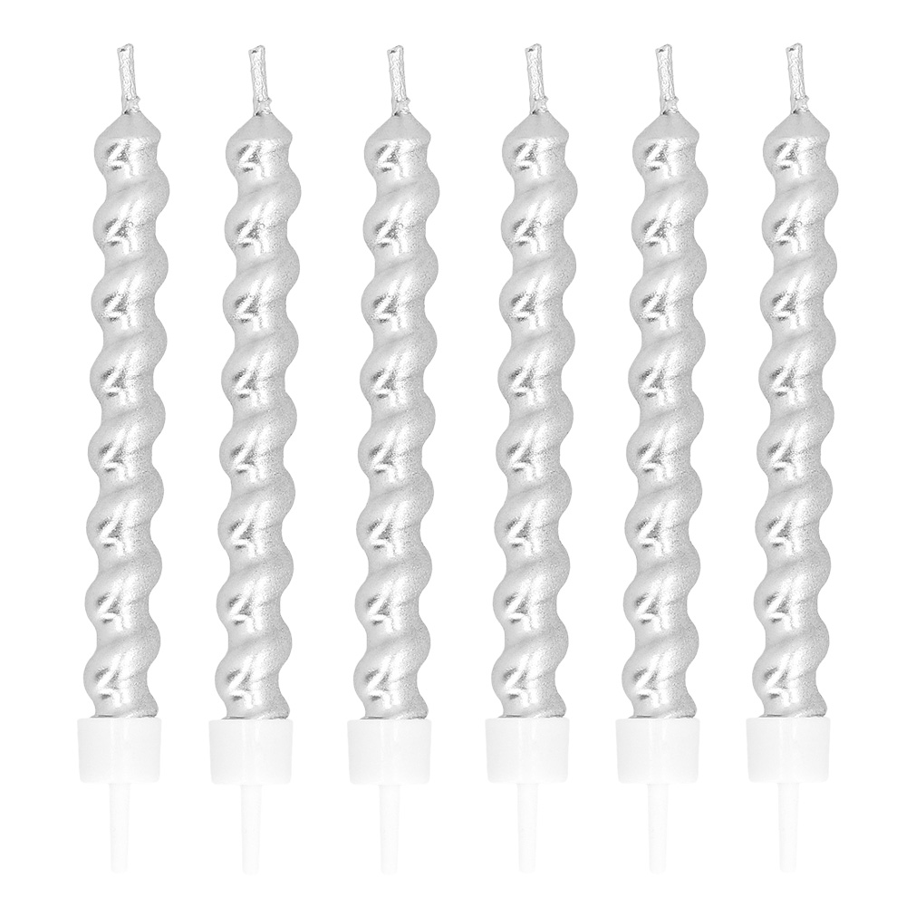 Set 6 swirl kaarsjes zilver op houder