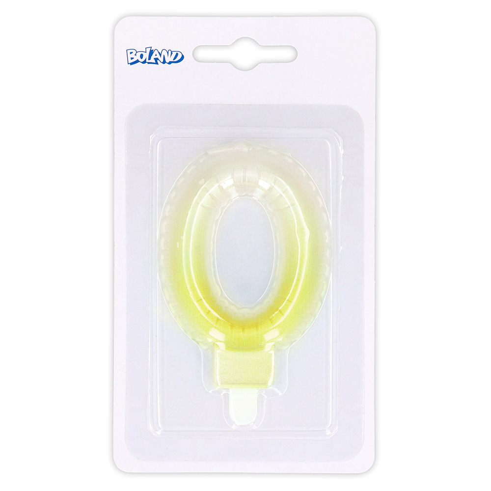 Kaarsje cijfer '0' pastel met houder (4 ass.)