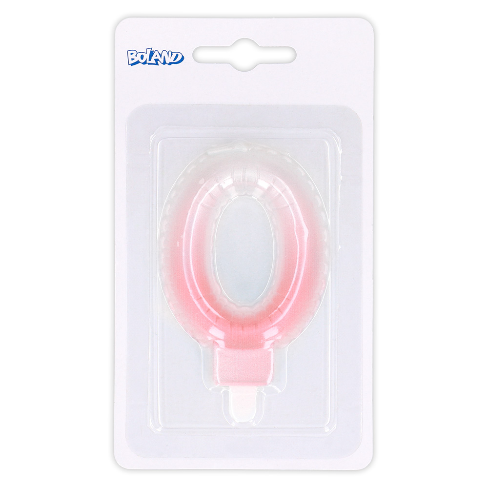 Kaarsje cijfer '0' pastel met houder (4 ass.)