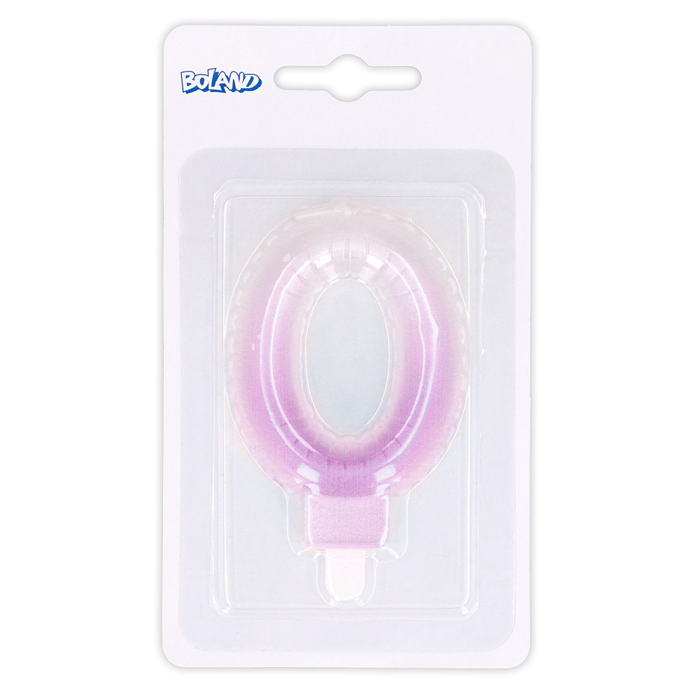 Kaarsje cijfer '0' pastel met houder (4 ass.)