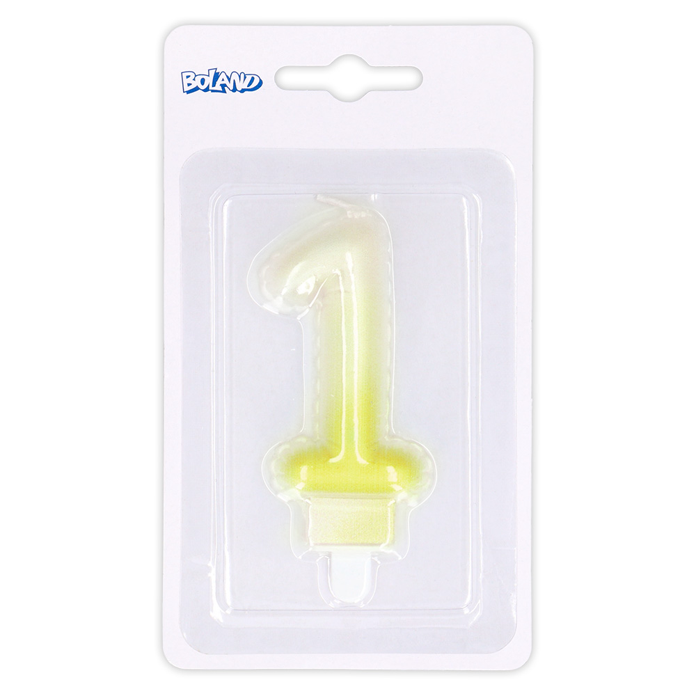 Kaarsje cijfer '1' pastel met houder (4 ass.)