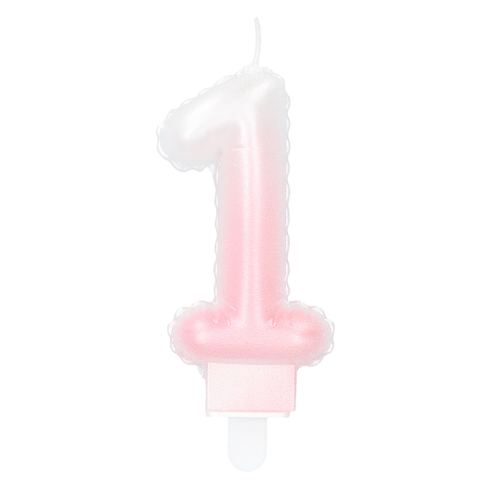 Kaarsje cijfer '1' pastel met houder (4 ass.)