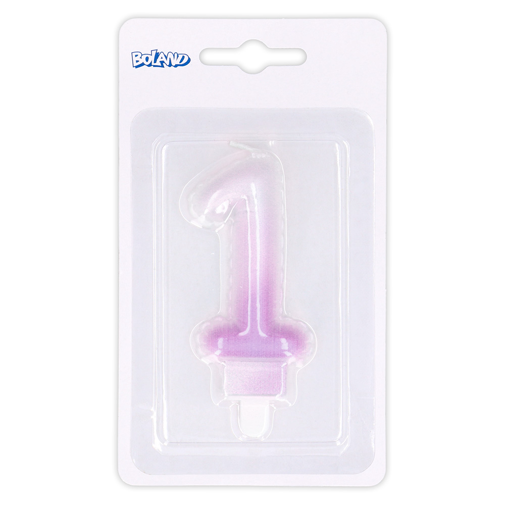 Kaarsje cijfer '1' pastel met houder (4 ass.)