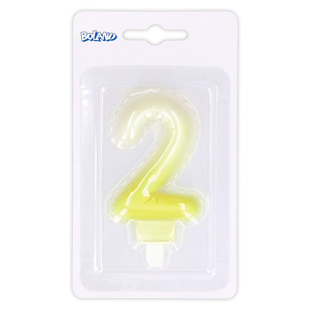 Kaarsje cijfer '2' pastel met houder (4 ass.)