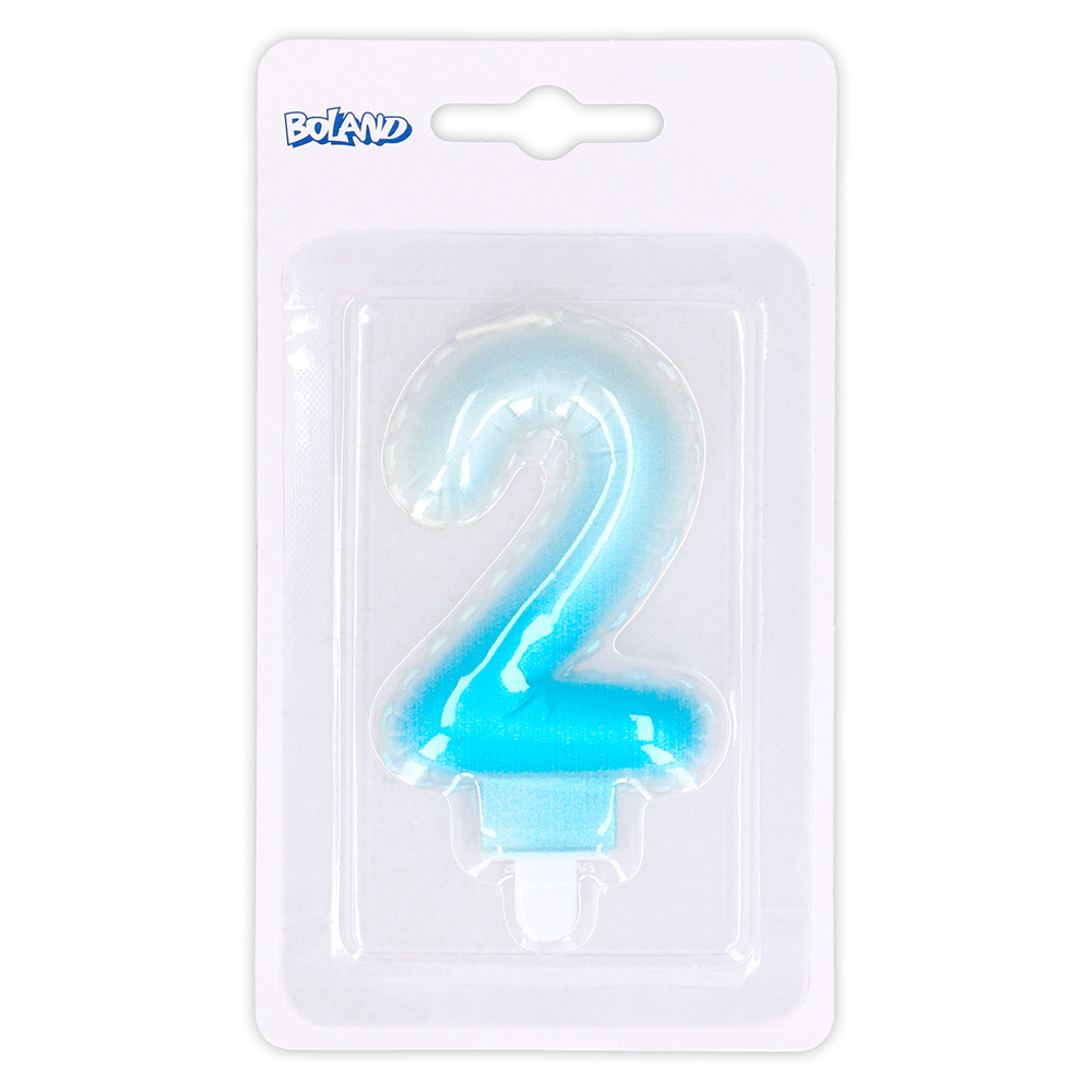 Kaarsje cijfer '2' pastel met houder (4 ass.)