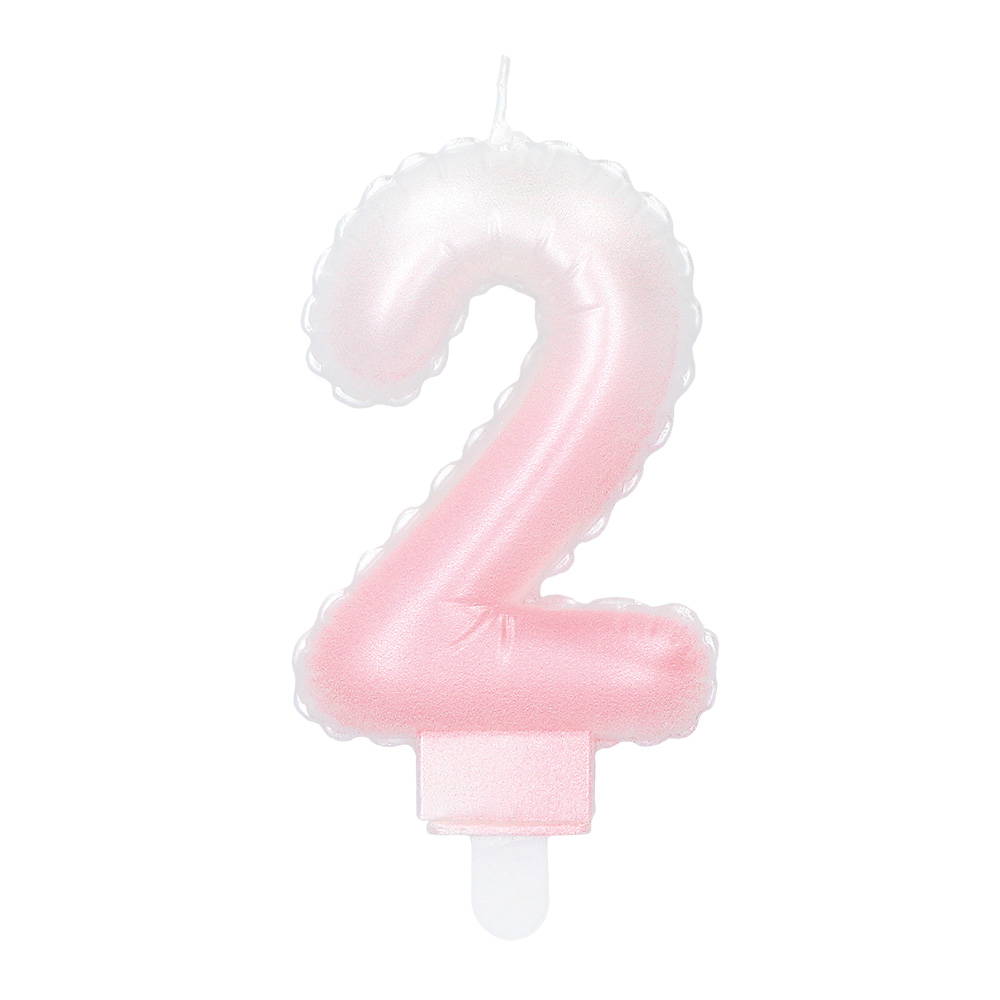 Kaarsje cijfer '2' pastel met houder (4 ass.)
