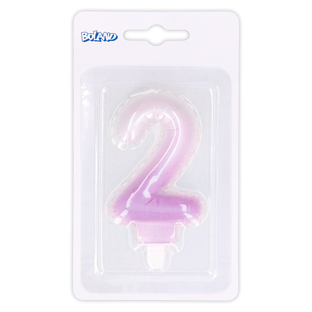 Kaarsje cijfer '2' pastel met houder (4 ass.)