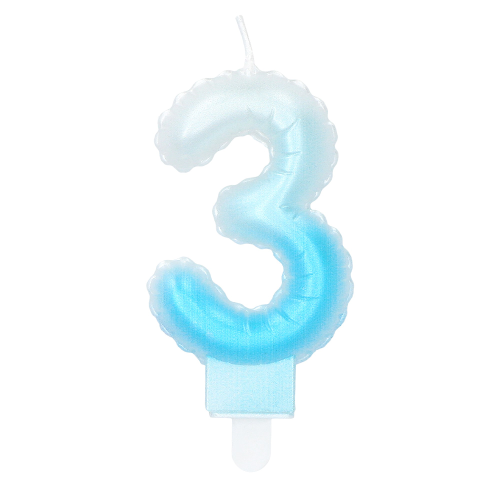 Kaarsje cijfer '3' pastel met houder (4 ass.)
